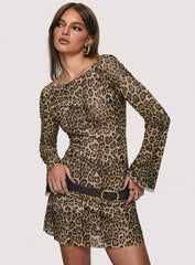 Lukea Long Sleeve Mini Dress Leopard