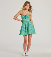 Think About Me Lace-Up Floral Skater Dress