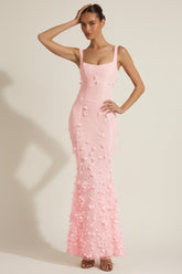Embellished Appliqué Soft-Scoop Corset Gown in Pink