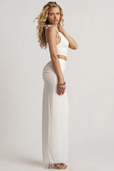 Textured Jersey Asymmetric Maxi Dress in White