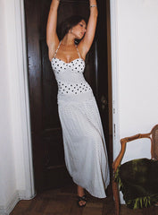 Marguerite Halter Maxi Dress White Polka Dot