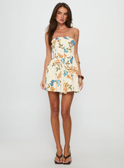 Doe Eyed Tie Back Strapless Mini Dress Multi