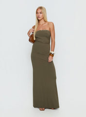 Erita Strapless Maxi Dress Kahki