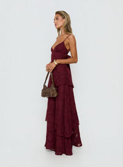 Lyricah Tiered Tie Back Maxi Dress Burgundy