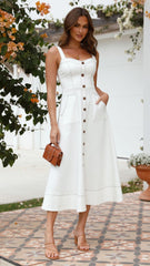 Indigo Midi Dress - White Denim