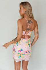 Anu Cut-Out Laced Back Sequin Dress Pink