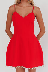Besos Pearl Hem Mini Dress Red