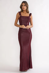 Valara Lace-Up Back Maxi Dress Wine
