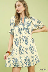 Umgee Mix Paisley Scallop Trim Dress