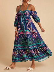 Tropical Print Spaghetti Strap Maxi Dress
