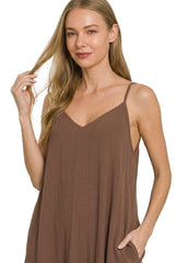 Zenana Woven Crinkle Cami Maxi Dress with Side Pockets