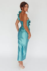 NY Moment Wide Ruffle Shoulder Dress Forest Green
