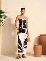 Semi-Sheer Strapless Floral Dress