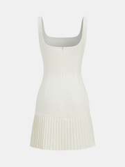 Square Neck Pleated Hem Mini Dress