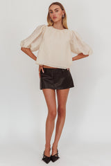 Beside You Puff Sleeves Tied Back Top Cream
