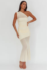 Verity One-Shoulder Sheer Maxi Dress Butter