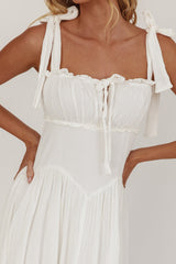 Albury Tied Shoulder Basque Waist Midi Dress White