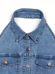 Halter Neck Button-Front Denim Dress