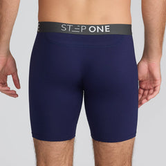 Boxer Brief Dark Blue Men's Underwear with Black Panels - Model:Angus