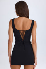 Draped Structured Corset Mini Dress in Black