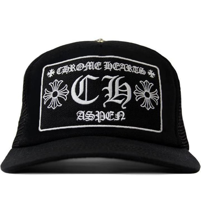 Authentic Chrome Hearts Chrome Hearts Aspen Exclusive Trucker Black Hat – front view