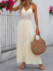Lace Trim V-Neck Maxi Dress