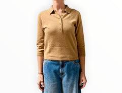 Jac + Jack Cropped Polo Top - Latte - Size L