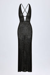 Embellished Backless Maxi Dress in Black