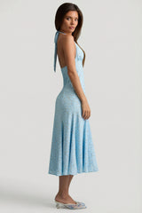 Halterneck Midaxi Dress in Blue Flower Print