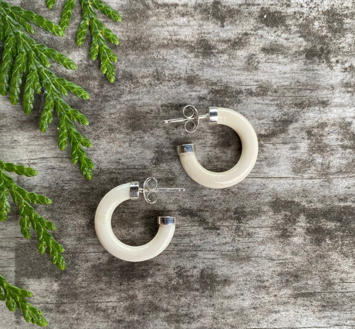 Siver Mammoth Ivory Hoops