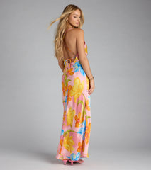 Island Glow Floral Satin Maxi Dress