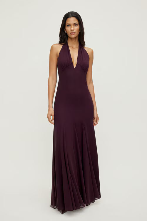 Plunging Flared Maxi Dress