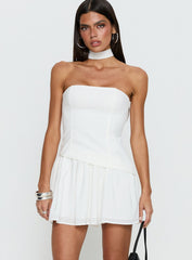 Odela Strapless Drop Waist Mini Dress White