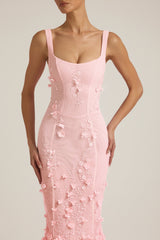 Embellished Appliqué Soft-Scoop Corset Gown in Pink