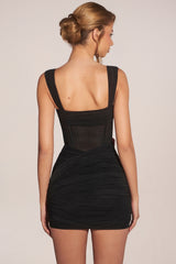 Corseted Draped Skirt Mini Dress in Black