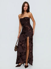 Maribeth Strapless Floral Maxi Dress Chocolate Brown