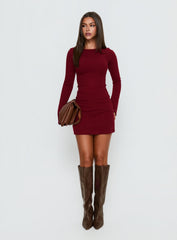 Bryanna Long Sleeve Mini Dress Deep Merlot