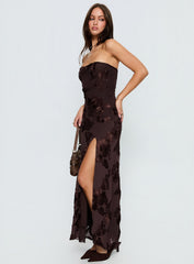 Maribeth Strapless Floral Maxi Dress Chocolate Brown