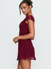 Lucienna Mini Dress Burgundy Floral