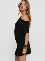 Haylo Off Shoulder Drape Mini Dress Black