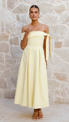 Bentley Off Shoulder Midi Dress - Lemon