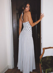 Marguerite Halter Maxi Dress White Polka Dot