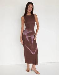 Fayola Maxi Dress in Blurred Floral Print Brown