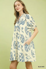 Umgee Mix Paisley Scallop Trim Dress
