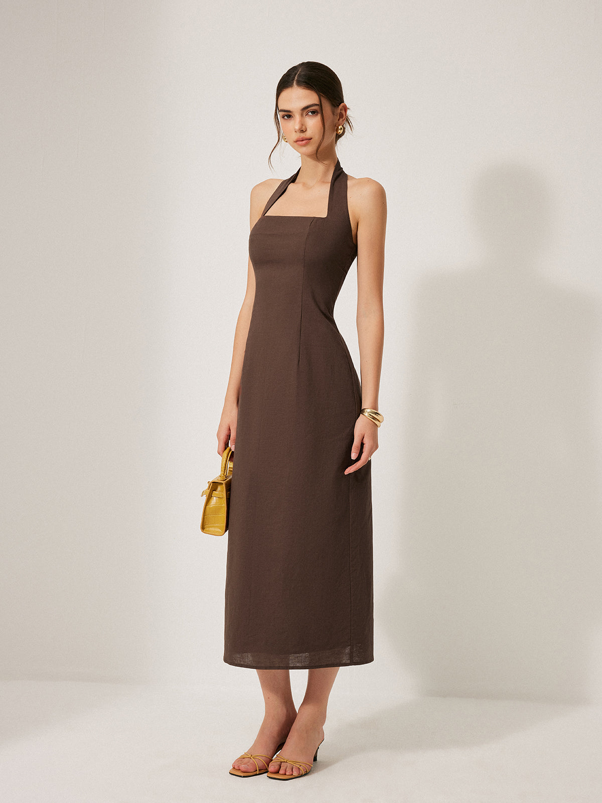 Cotton & Linen Halter Backless Split Dress