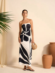 Semi-Sheer Strapless Floral Dress