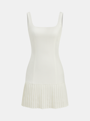Square Neck Pleated Hem Mini Dress