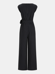 Striped Tie Waist Wide Leg Jumpsuit