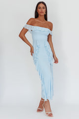 Flamenco Off-Shoulder Ruffle Maxi Dress Blue