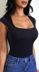 Harper Cap Sleeve Bodysuit - Black